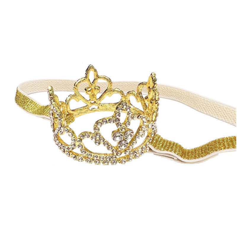 ELEMIRSA Baby Girl Infant Toddler Crystal Crown Tiara Gold Headband Baby Photography Headband Props, Gold - Image 1